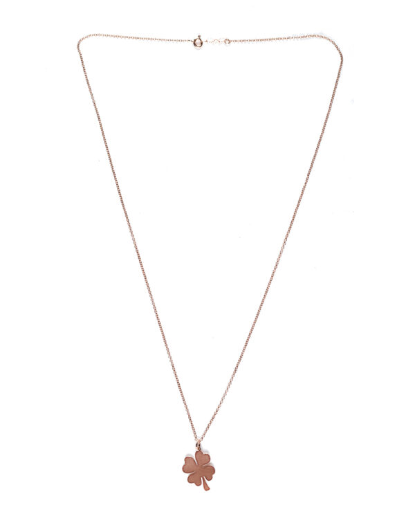 Collana in argento colore oro rosa con quadrifoglio