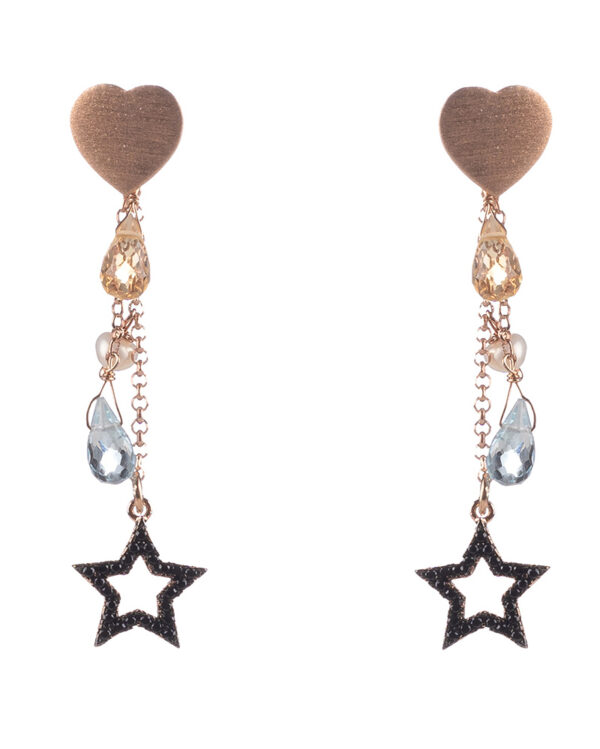 Orecchini in argento e oro rosa con pietra dura e stella di zirconi