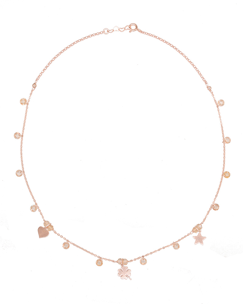 Collana in argento e oro rosa con stelle e zircone a cuore.- Fillibijoux  Bigiotteria Artiginale